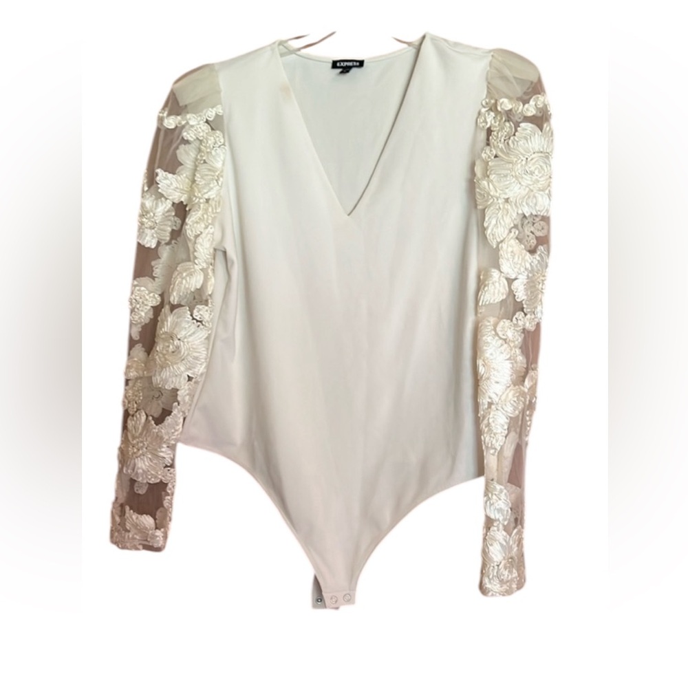 Express Floral Lace Sleeve Thong Bodysuit XL